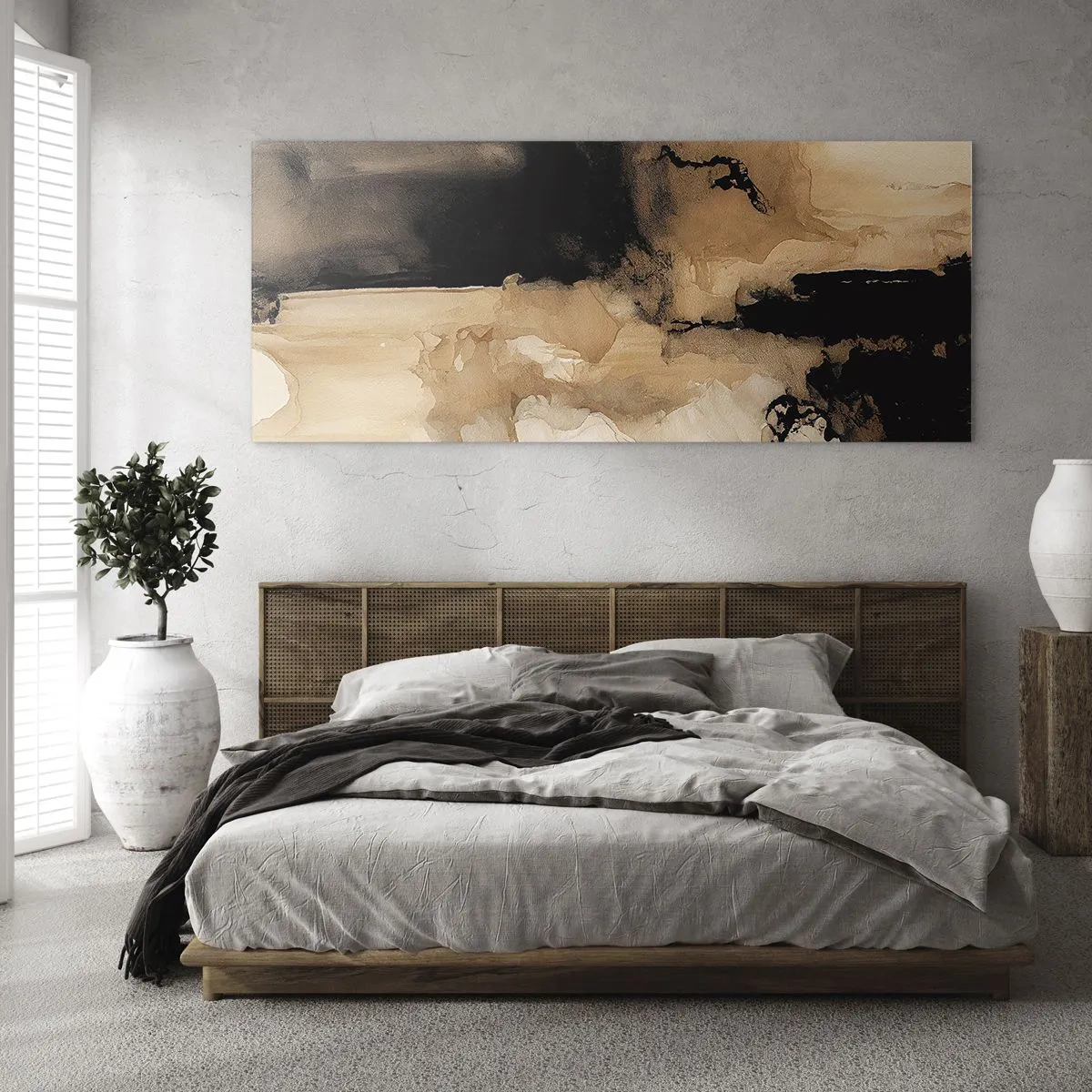 Glasbild - Bild auf glas - Abstrakte Komposition in Braun- und Schwarztönen - 160x50cm - Faszinierende Abstraktion - Moderne Wanddekoration für Wohnzimmer und Schlafzimmer ARTTOR