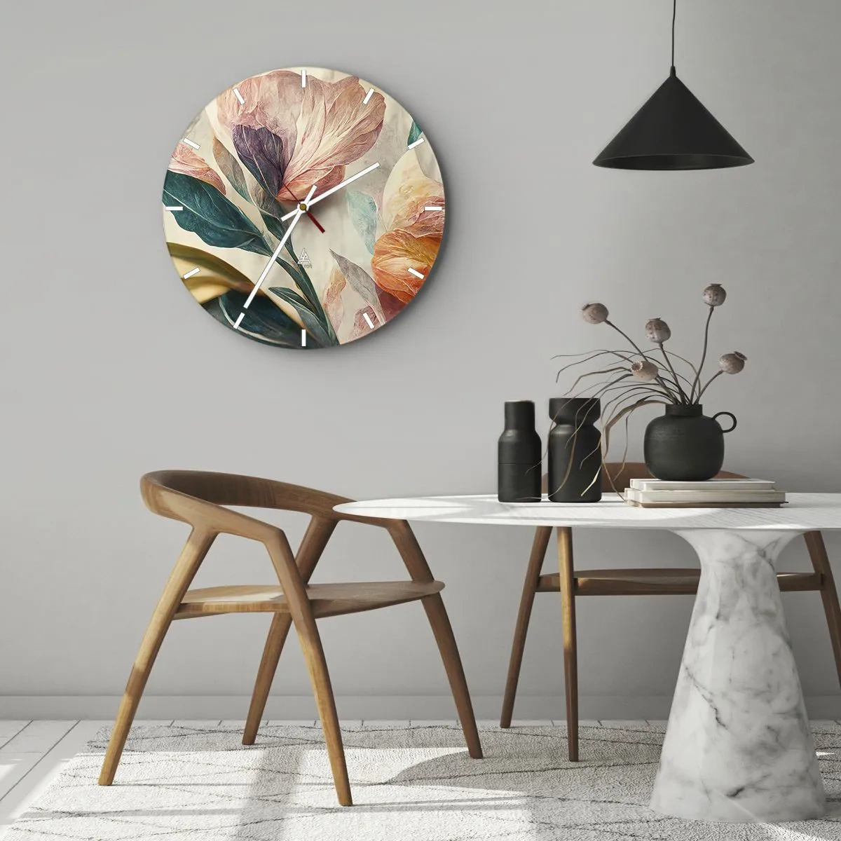Wanduhr - Glasuhr - Bunte tropische Blumen im malerischen Stil auf hellem Hintergrund - 30x30cm - Blumen der südlichen Inseln - Moderne Wanddekoration für Wohnzimmer, Küche und Schlafzimmer ARTTOR