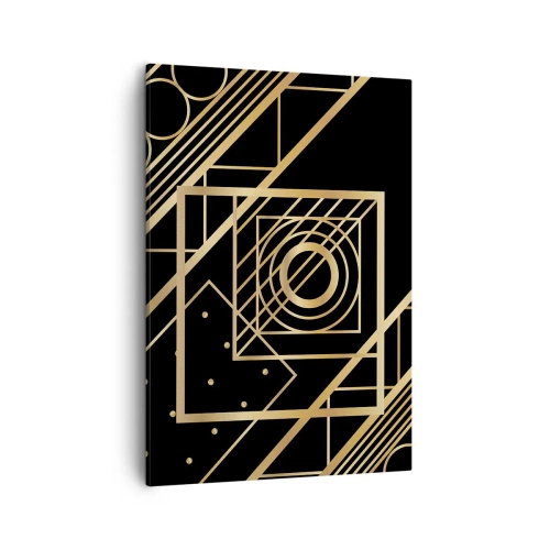 Bild auf Leinwand - Leinwandbild - Goldene geometrische Muster auf schwarzem Hintergrund - 50x70cm - Goldene Geometrie - Moderne Wanddekoration für Wohnzimmer und Schlafzimmer ARTTOR