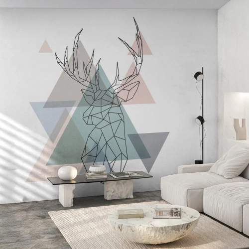 Fototapete Premium Canvas - In einem geometrischen Wald - Abstraktion, Reh, Grafik - 350x256 cm