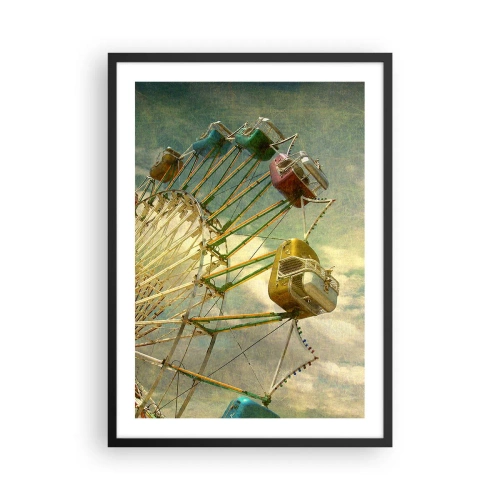 Poster in einem schwarzem Rahmen - Retro-Riesenrad mit Wolken im Hintergrund im Vintage-Stil - 50x70cm - Es wird Spaß geben ... - Moderne Wanddekoration für Wohnzimmer und Schlafzimmer ARTTOR