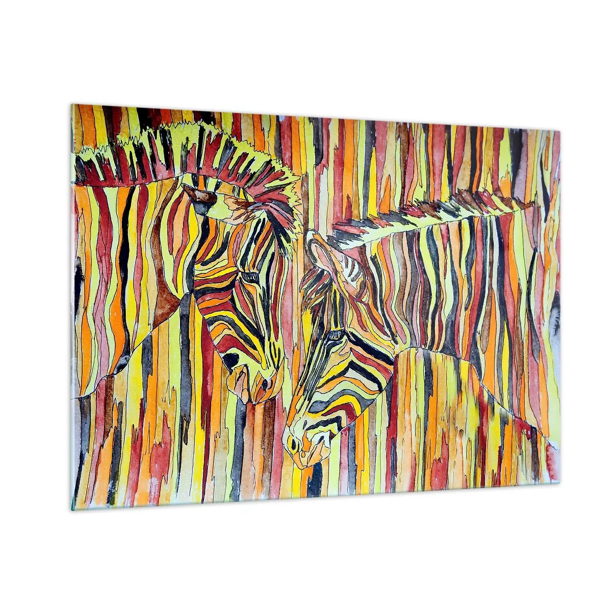 Glasbild - Bild auf glas - Bunte Zebras im künstlerischen Aquarell-Stil - 100x70cm - Also du auch... - Moderne Wanddekoration für Wohnzimmer und Schlafzimmer ARTTOR