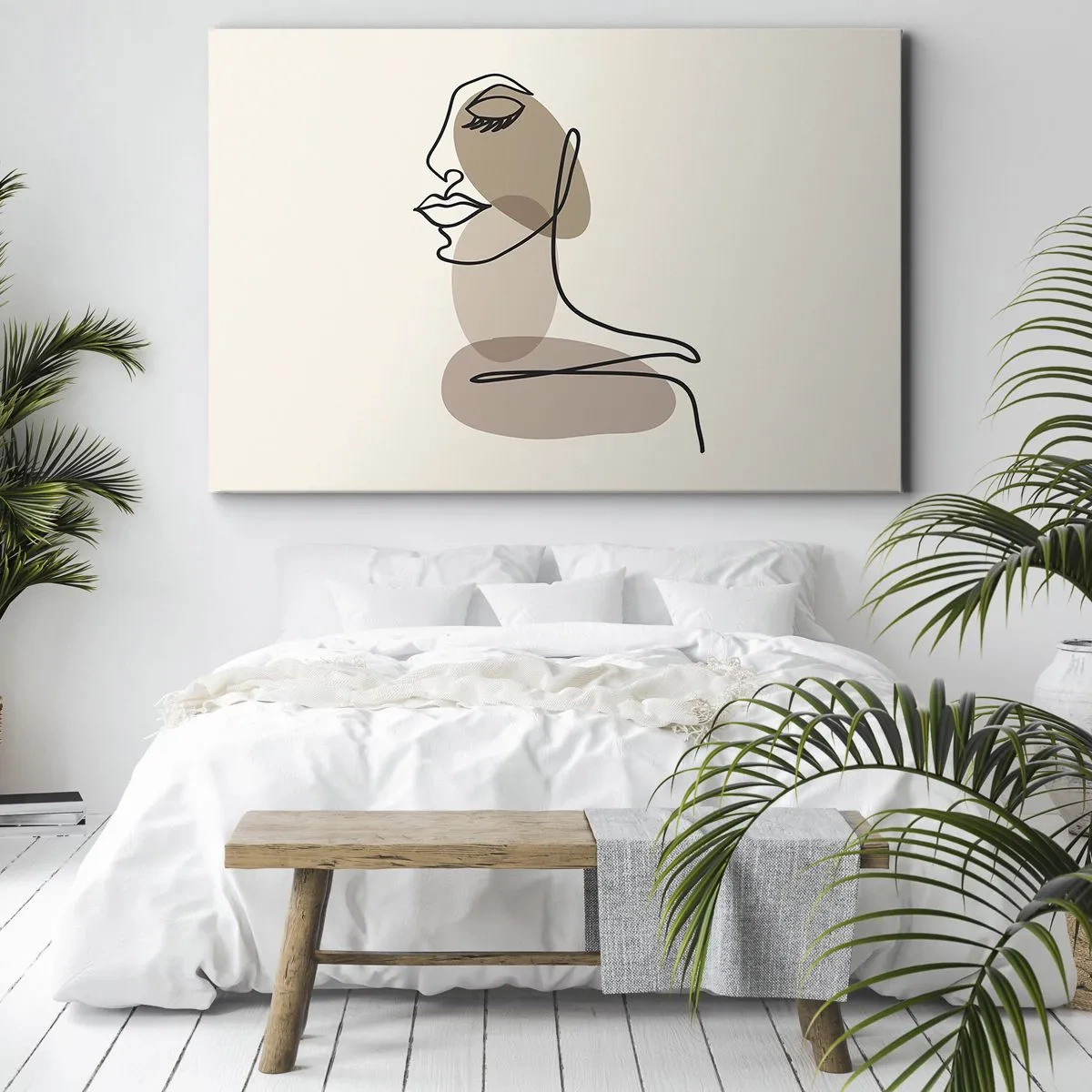 Bild auf Leinwand - Leinwandbild - Ein weibliches Profil im minimalistischen Line-Art-Stil - 120x80cm - Eine gewisse Linie der Schönheit - Moderne Wanddekoration für Wohnzimmer und Schlafzimmer ARTTOR