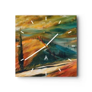 Wanduhr - Glasuhr - Toskanische Landschaft mit Feldern, Straße und Zypressen - 30x30cm - Toskanische Landschaft - Moderne Wanddekoration für Wohnzimmer und Schlafzimmer ARTTOR