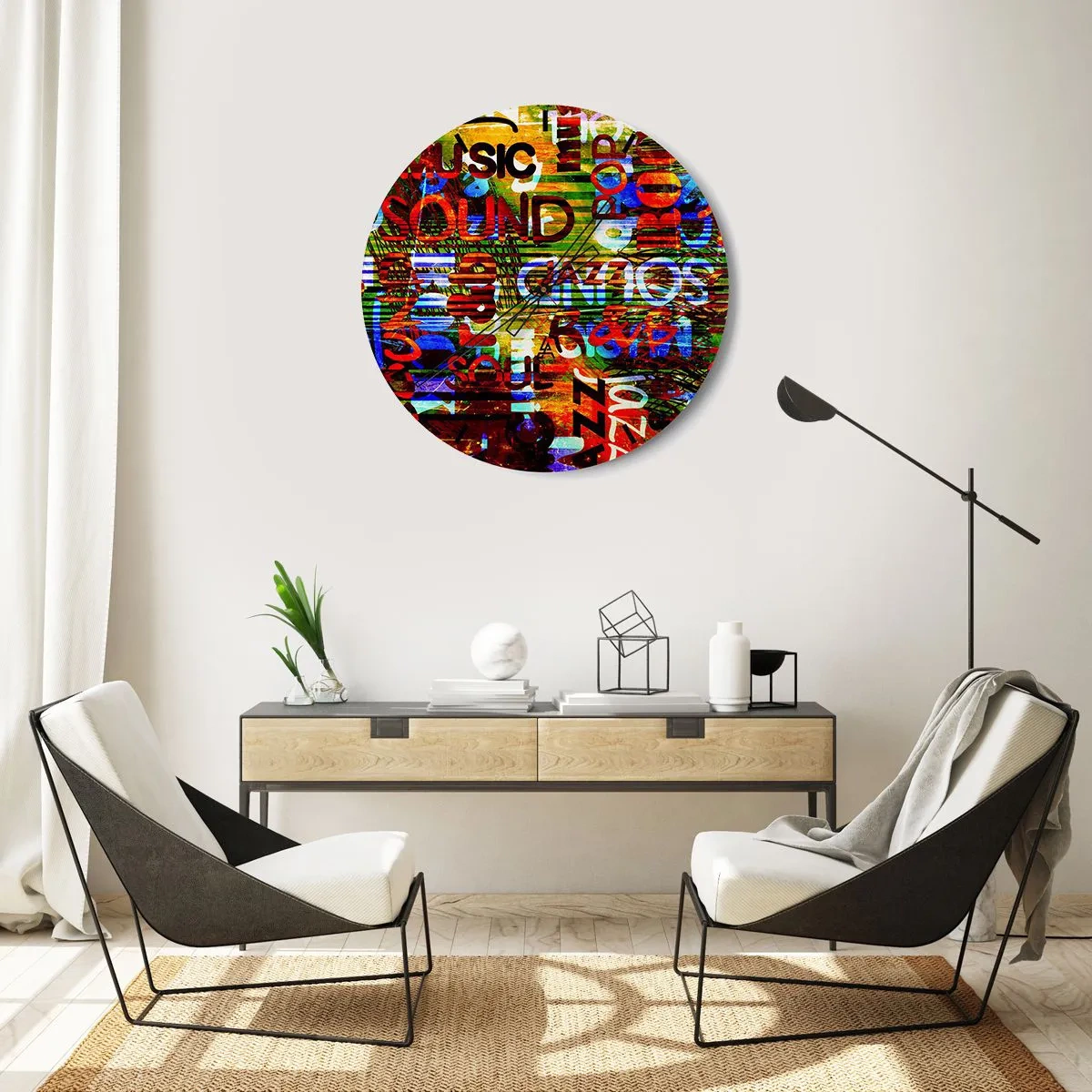 Wanduhr - Glasuhr - Buntes Musikthema mit Untertiteln - 30x30cm - Alle Farben des Klangs - Moderne Wanddekoration für Wohnzimmer, Küche und Schlafzimmer ARTTOR