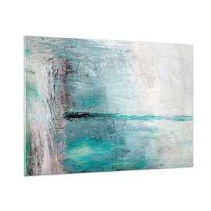 Glasbild - Bild auf glas - Abstrakte Komposition in Blau- und Grautönen - 100x70cm - Horizontal in Blau - Moderne Wanddekoration für Wohnzimmer und Schlafzimmer ARTTOR