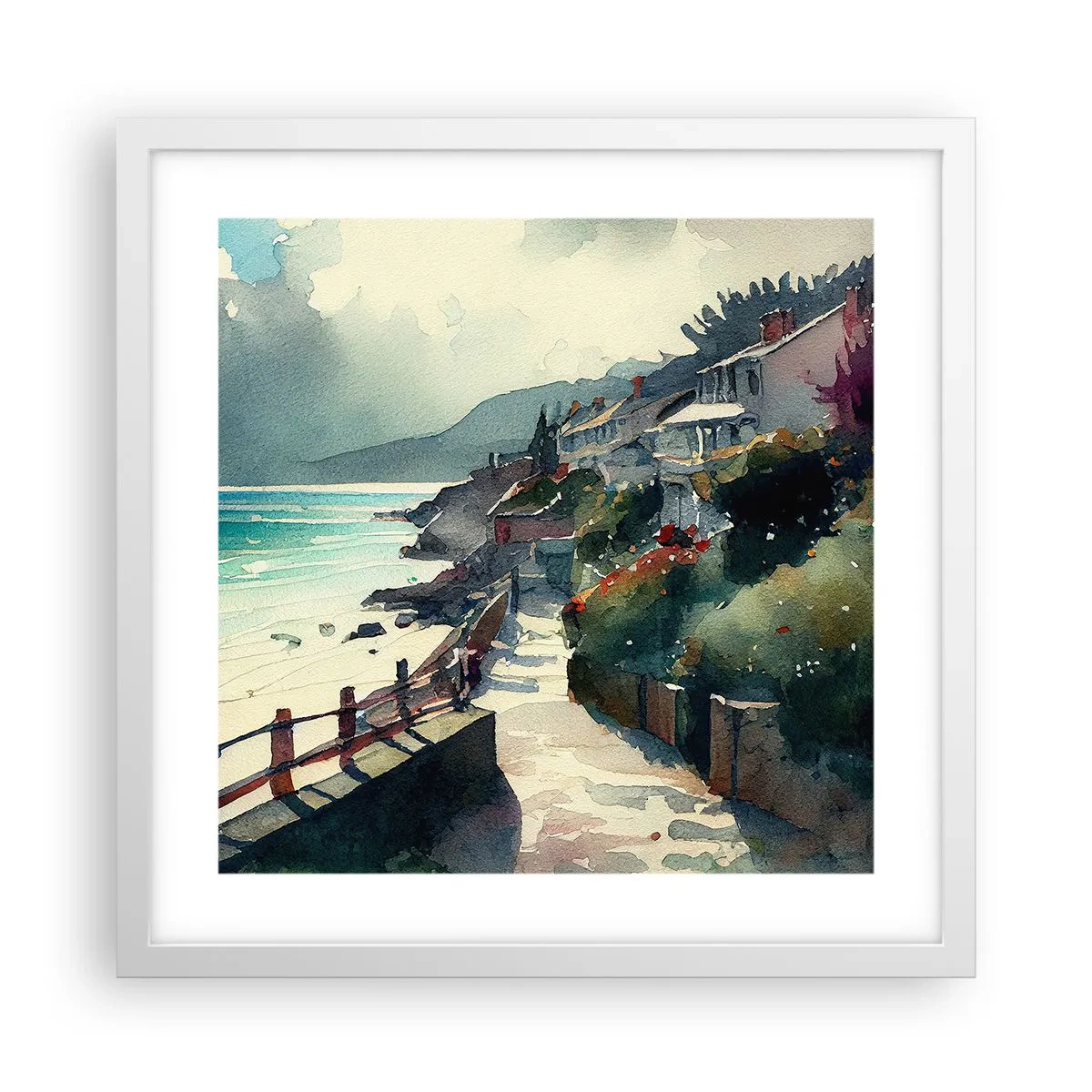 Poster in einem weißen Rahmen - Mittelmeerstadt - 40x40 cm