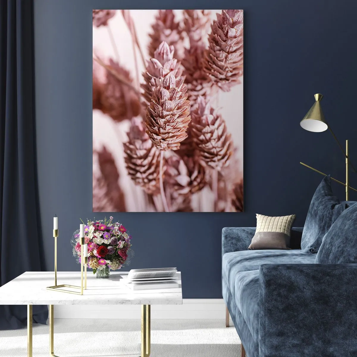 Glasbild - Bild auf glas - Eine Nahaufnahme der zarten rosa Ähren von Ziergräsern - 70x100cm - Scheinbar unauffällig - Moderne Wanddekoration für Wohnzimmer und Schlafzimmer ARTTOR