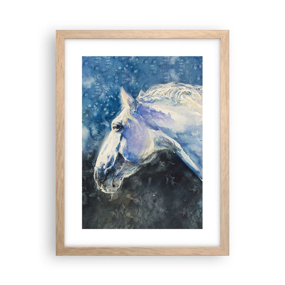 Poster in einem Rahmen aus heller Eiche - Porträt in blauem Glanz - 30x40 cm