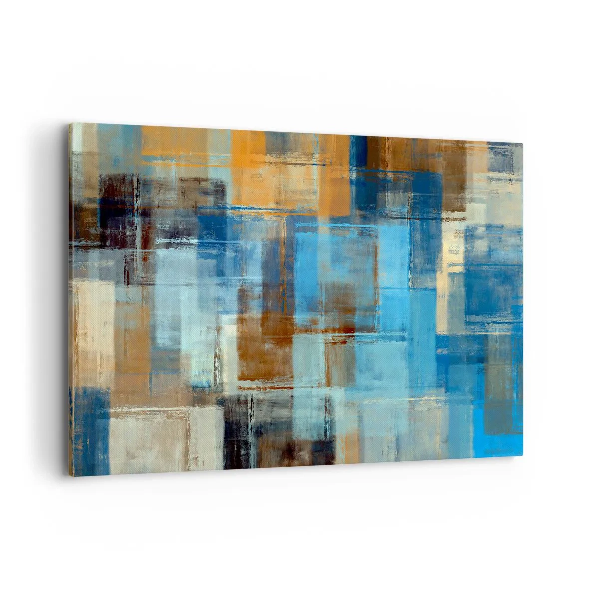 Bild auf Leinwand - Leinwandbild - Abstrakte geometrische Komposition in Blau- und Brauntönen - 100x70cm - Durch den blauen Schleier - Moderne Wanddekoration für Wohnzimmer und Schlafzimmer ARTTOR