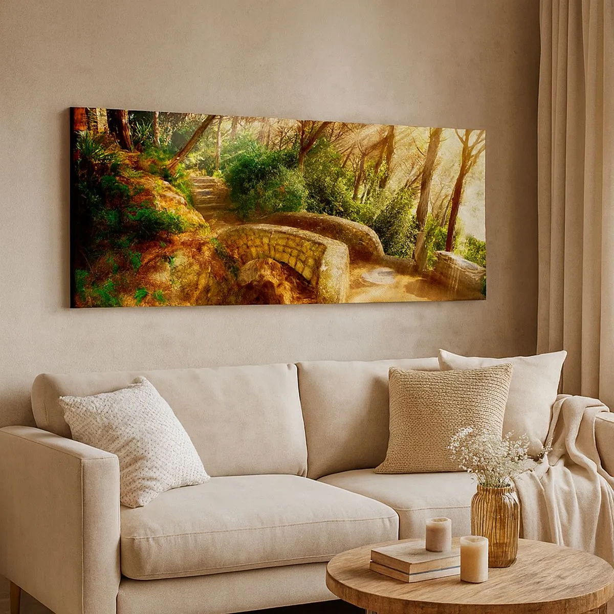 Bild auf Leinwand - Leinwandbild - Direkt von der Brücke in den Märchenwald - 100x40 cm