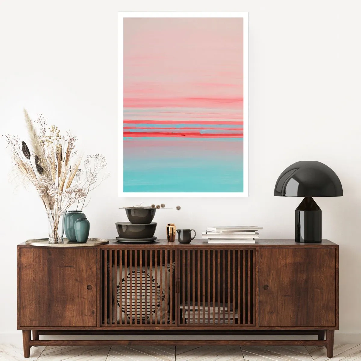 Poster - Eine zarte Abstraktion in Pastelltönen von Rosa und Blau. - 50x70cm - Abstraktion im Morgengrauen - Moderne Wanddekoration für Wohnzimmer und Schlafzimmer ARTTOR