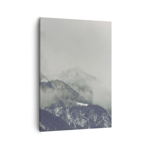 Bild auf Leinwand - Leinwandbild - Ein in Nebel gehülltes Bergtal in Grautönen - 50x70cm - Nebliges Tal - Moderne Wanddekoration für Wohnzimmer und Schlafzimmer ARTTOR