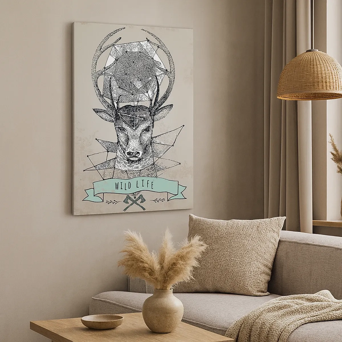 Bild auf Leinwand - Leinwandbild - Hirschgeometrie im Vintage-Stil mit Wild Life-Schriftzug - 50x70cm - St. sehen Hubertus - Moderne Wanddekoration für Wohnzimmer und Schlafzimmer ARTTOR