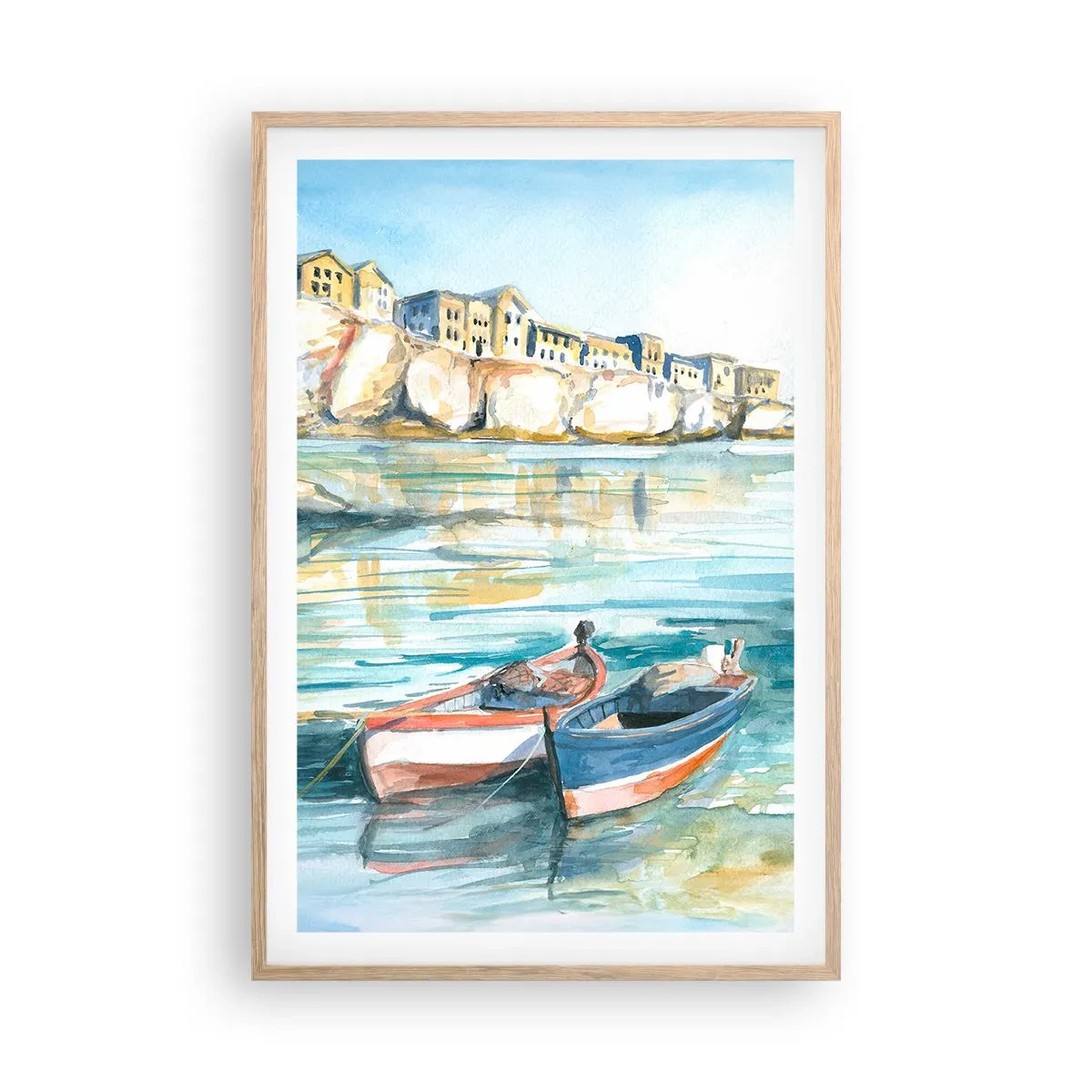 Poster in einem Rahmen aus heller Eiche - Landschaft in Azurblau - 61x91 cm