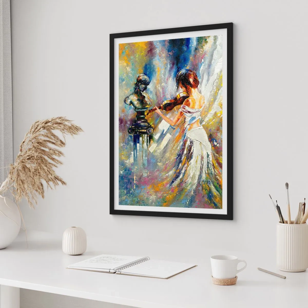 Poster in einem schwarzem Rahmen - Abstrakte Szene einer Frau, die Geige spielt - 50x70cm - Mit Gefühl beleben - Moderne Wanddekoration für Wohnzimmer und Schlafzimmer ARTTOR