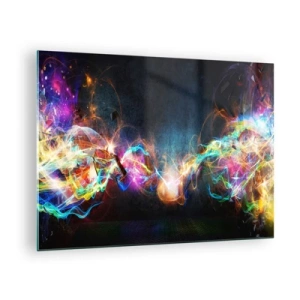Glasbild - Bild auf glas - Abstrakte Lichter und farbenfrohe Energie im futuristischen Stil - 70x50cm - Freudig gegen die Dunkelheit - Moderne Wanddekoration für Wohnzimmer und Schlafzimmer ARTTOR