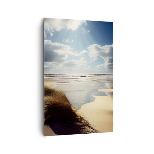 Bild auf Leinwand - Leinwandbild - Ein wilder Strand mit Dünen und blauem Himmel - 80x120cm - Strand, wilder Strand - Moderne Wanddekoration für Wohnzimmer und Schlafzimmer ARTTOR