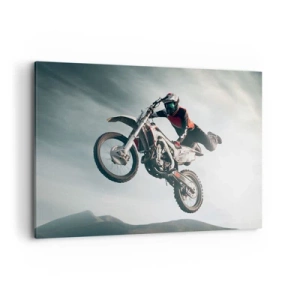 Bild auf Leinwand - Leinwandbild - Motorradfahrer in der Luft bei einem Sprung - 120x80cm - Kein Spaß ohne Risiko - Moderne Wanddekoration für Wohnzimmer und Schlafzimmer ARTTOR