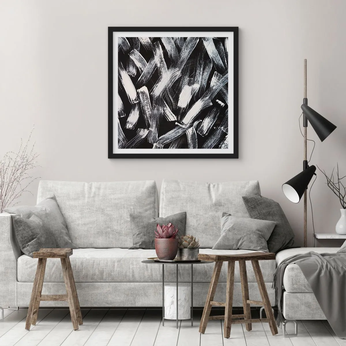 Poster in einem schwarzem Rahmen - Abstraktion im industriellen Geist - 30x30 cm