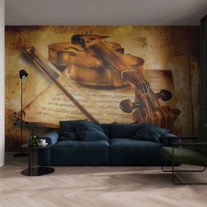 Fototapete Premium Sand - Ein Virtuose dringend benötigt - Geige, Musik, Musiknoten - 500x350 cm