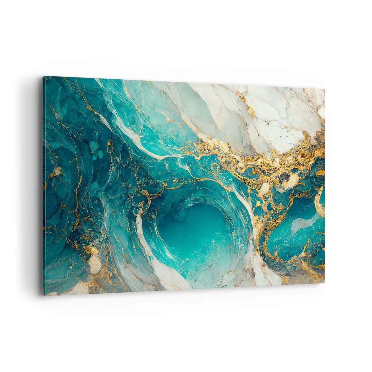 Bild auf Leinwand - Leinwandbild - Eine abstrakte Komposition in Türkis- und Goldtönen. - 120x80cm - Komposition mit Goldadern - Moderne Wanddekoration für Wohnzimmer und Schlafzimmer ARTTOR