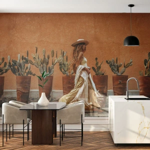 Selbstklebende Fototapete Deluxe Sticker - Hippie-Stil - Boho, Frau, Kakteen - 200x140 cm