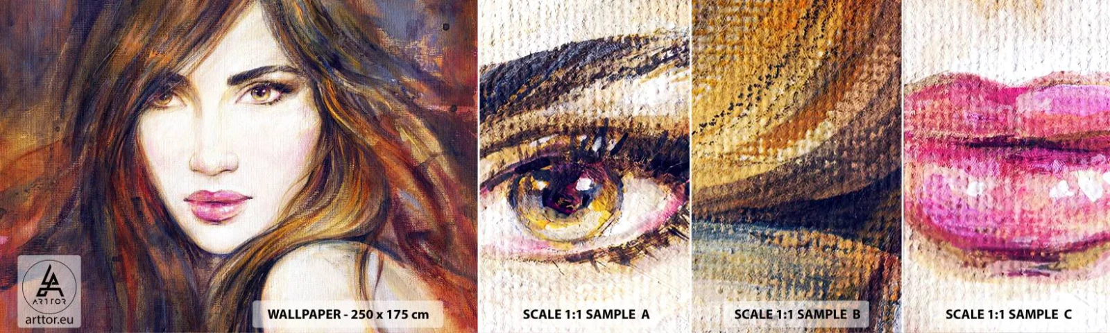 Fototapetenmuster Standard Eco - Einen Penny für deine Gedanken - Das Gesicht einer Frau, Porträt einer Frau, Haar - 100x30 cm