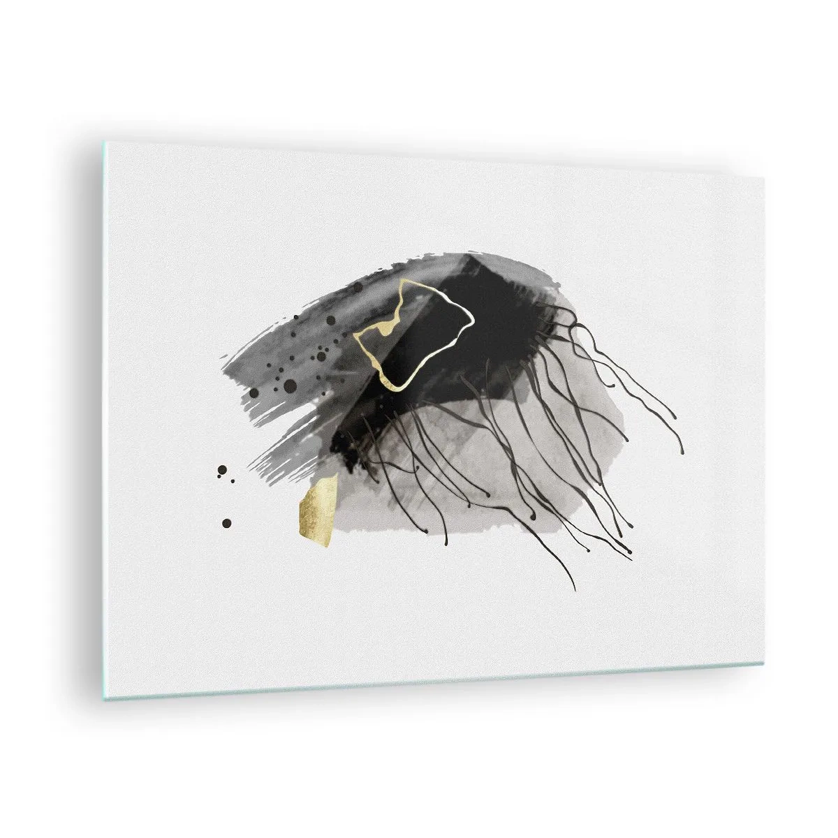 Glasbild - Bild auf glas - Abstrakte Komposition aus Schwarz und Gold auf weißem Hintergrund - 70x50cm - In Schwarz und Gold - Moderne Wanddekoration für Wohnzimmer und Schlafzimmer ARTTOR