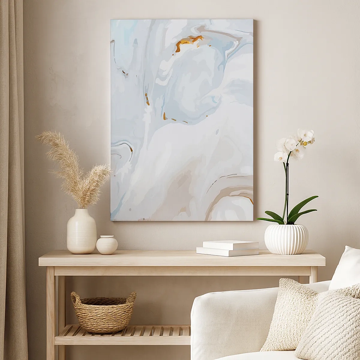 Bild auf Leinwand - Leinwandbild - Abstrakte Wellen in Blau- und Weißtönen - 50x70cm - Das Weiß wird erhoben - Moderne Wanddekoration für Wohnzimmer und Schlafzimmer ARTTOR