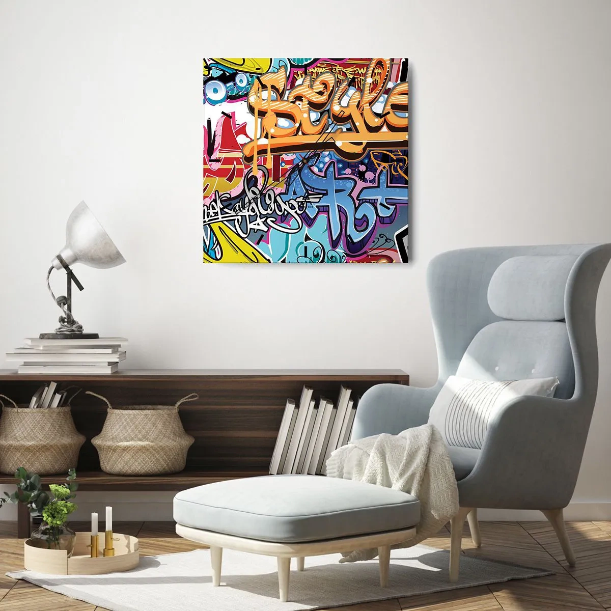 Wanduhr - Glasuhr - Bunte Graffiti mit dynamischen Aufschriften und Illustrationen - 30x30cm - Wandbilder, Wandbilder, Wandbilder ... - Moderne Wanddekoration für Wohnzimmer und Schlafzimmer ARTTOR