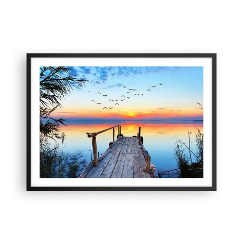 Poster in einem schwarzem Rahmen - Holzsteg über dem See bei Sonnenuntergang - 70x50cm - Es ist Zeit, zurückzukehren ... - Moderne Wanddekoration für Wohnzimmer und Schlafzimmer ARTTOR