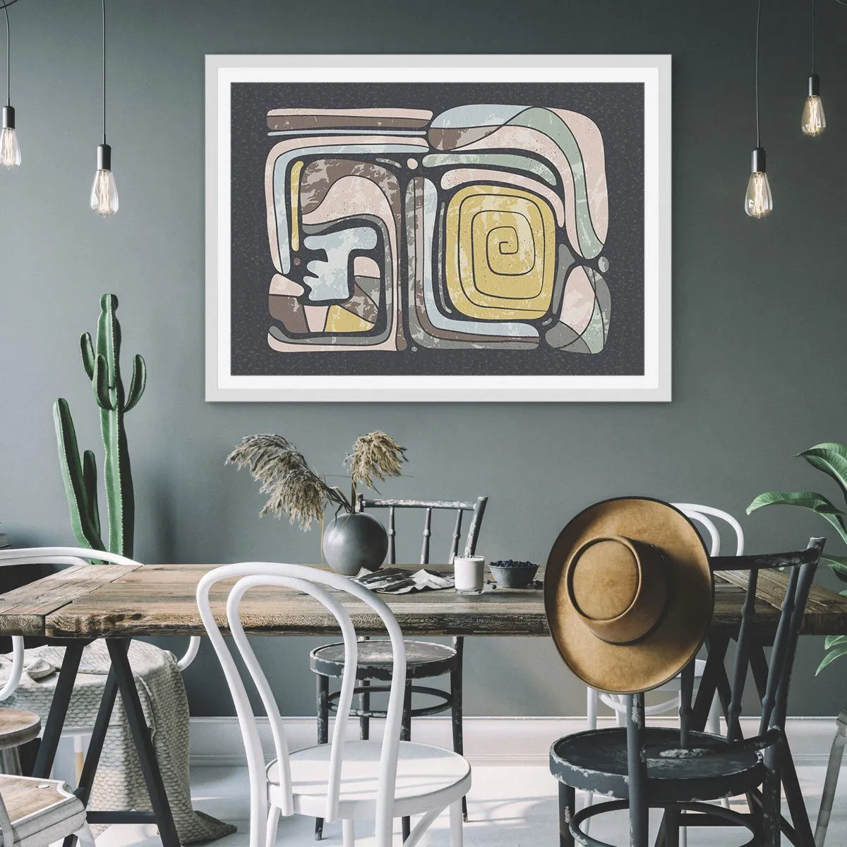 Poster in einem weißen Rahmen - Abstraktion im präkolumbianischen Geist - 100x70 cm