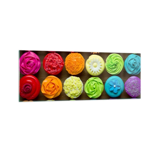 Glasbild - Bild auf glas - Bunte Cupcakes mit pastellfarbenen Verzierungen - 140x50cm - Alles andere - alles lecker - Moderne Wanddekoration für Wohnzimmer und Schlafzimmer ARTTOR