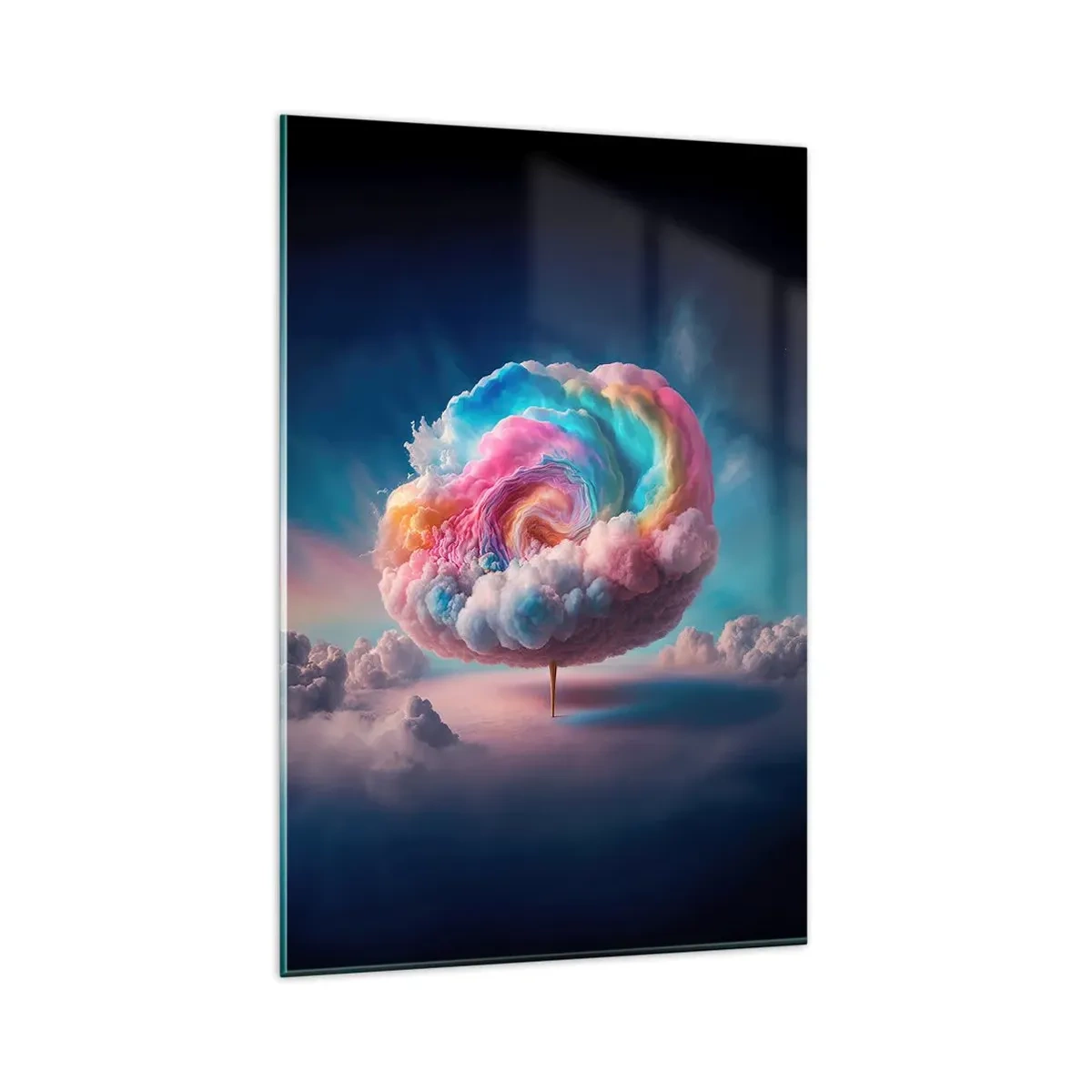 Glasbild - Bild auf glas - Eine spiralförmige Wolke mit Pastellfarben am Himmel - 80x120cm - Traum von einem Vergnügungspark - Moderne Wanddekoration für Wohnzimmer und Schlafzimmer ARTTOR