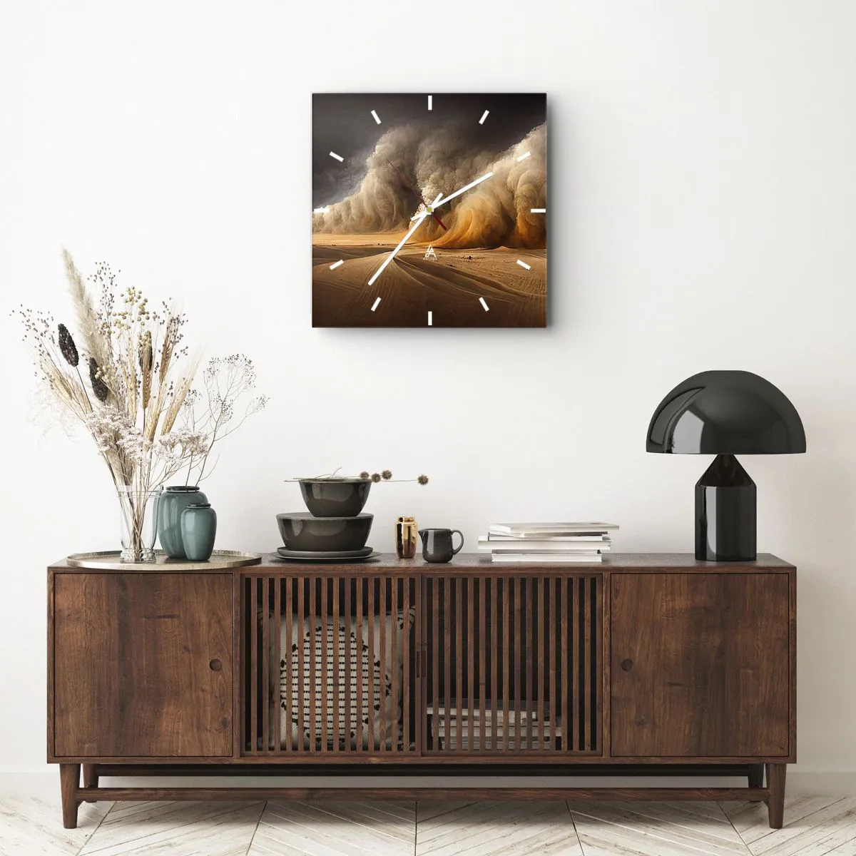 Wanduhr - Glasuhr - Beeindruckender Sandsturm in der Wüste - 30x30cm - Zorn der Wüste - Moderne Wanddekoration für Wohnzimmer und Schlafzimmer ARTTOR