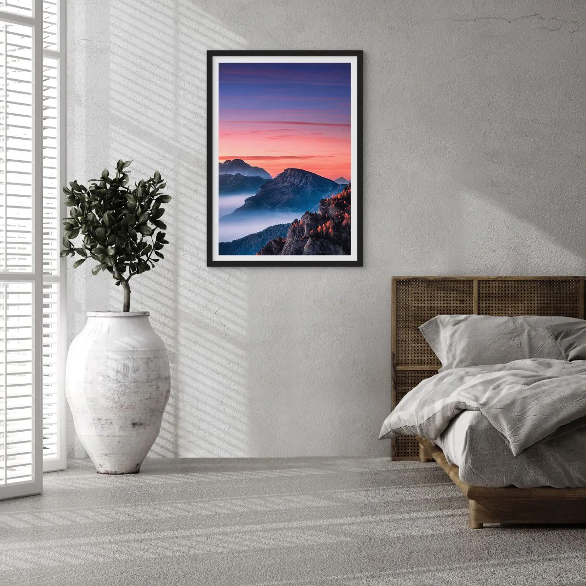 Poster in einem schwarzem Rahmen - Über die Täler - 40x50 cm