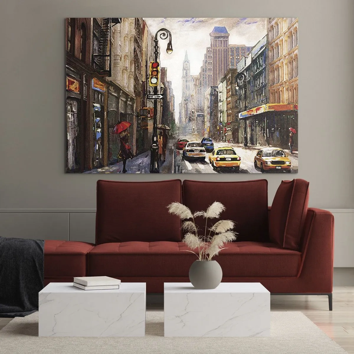 Glasbild - Bild auf glas - New York – auch im Regen bunt - 120x80cm - New York - auch im Regen bunt - Moderne Wanddekoration für Wohnzimmer und Schlafzimmer ARTTOR