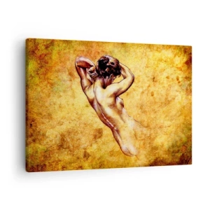 Bild auf Leinwand - Leinwandbild - Künstlerischer weiblicher Akt auf goldenem Hintergrund im klassischen Stil - 70x50cm - Entdeckt, aber immer noch ein Rätsel - Moderne Wanddekoration für Wohnzimmer und Schlafzimmer ARTTOR