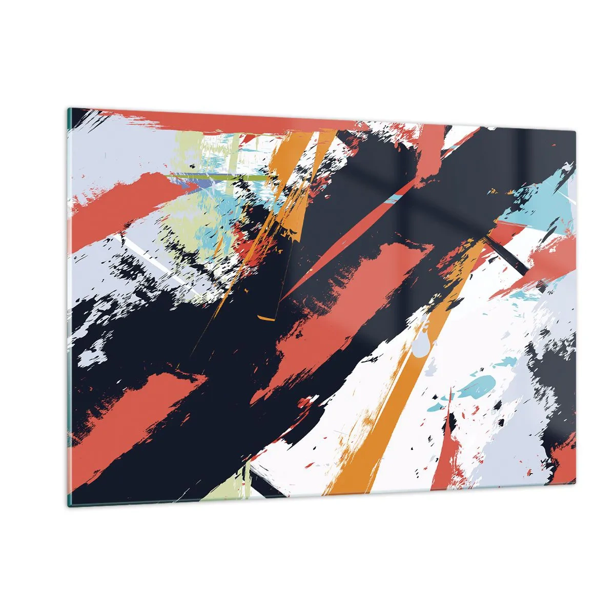 Glasbild - Bild auf glas - Abstrakte Pinselstriche in intensiven Farben - 120x80cm - Dynamische Komposition - Moderne Wanddekoration für Wohnzimmer und Schlafzimmer ARTTOR
