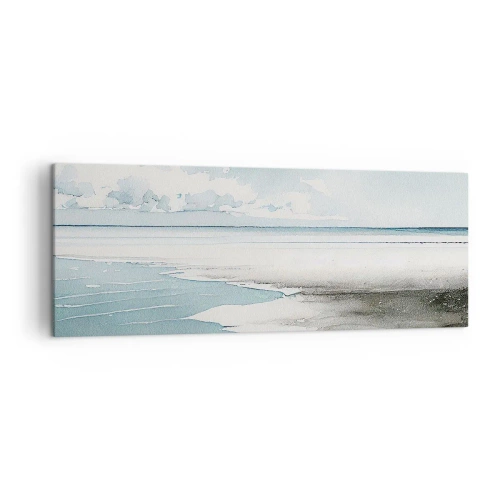 Bild auf Leinwand - Leinwandbild - Ruhiges Meer und Strand in hellen Blautönen - 140x50cm - Sanfte Flut - Moderne Wanddekoration für Wohnzimmer und Schlafzimmer ARTTOR