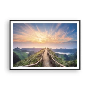 Poster in einem schwarzem Rahmen - Ein malerischer Weg auf einem Hügel mit Blick auf den Sonnenuntergang - 100x70cm - Nah am Himmel - Moderne Wanddekoration für Wohnzimmer und Schlafzimmer ARTTOR