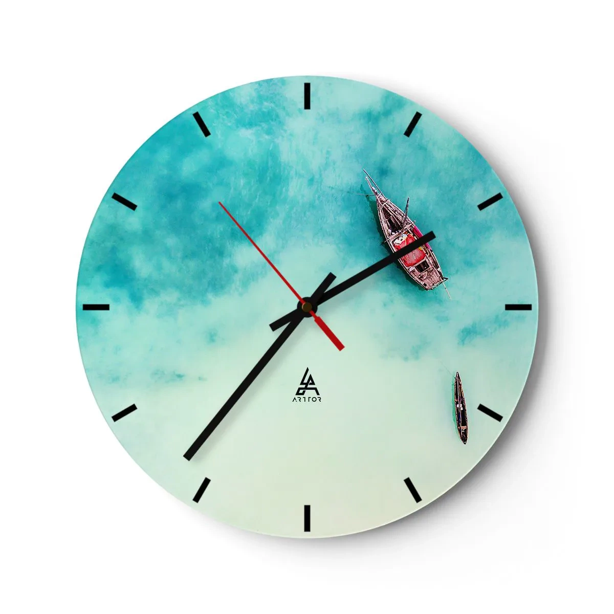 Wanduhr - Glasuhr - Boote auf türkisfarbenem Wasser - 30x30cm - Denn an den Stränden von Sansibar, wenn der Wasserüberschuss ... - Moderne Wanddekoration für Wohnzimmer, Küche und Schlafzimmer ARTTOR