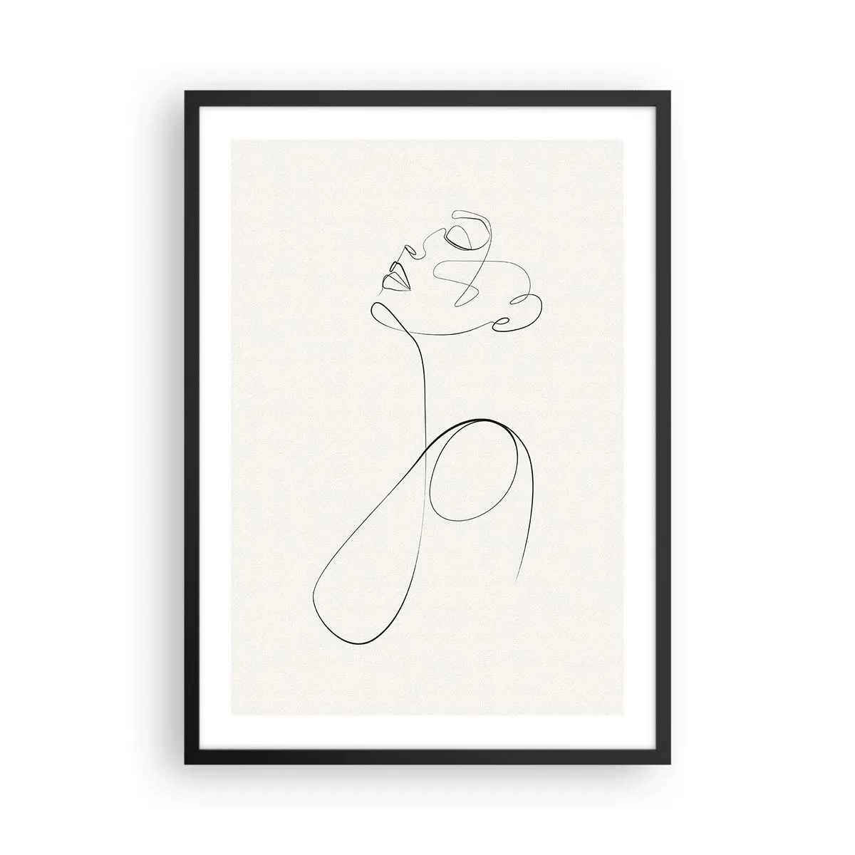 Poster in einem schwarzem Rahmen - Eine minimalistische Linie, die die Silhouette einer Frau kreiert - 50x70cm - Versunken in Träumen - Moderne Wanddekoration für Wohnzimmer und Schlafzimmer ARTTOR