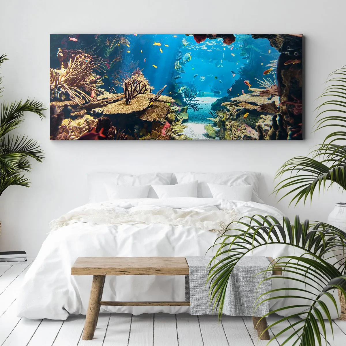 Bild auf Leinwand - Leinwandbild - Unterwasserwelt mit Korallenriff und Fischen - 120x50cm - Du hast es noch nicht einmal geträumt - Moderne Wanddekoration für Wohnzimmer und Schlafzimmer ARTTOR