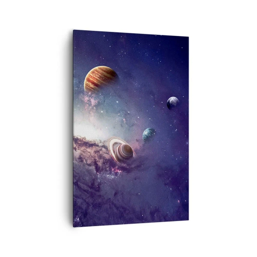 Bild auf Leinwand - Leinwandbild - Planeten in einer Galaxie mit einem Nebel im Hintergrund - 80x120cm - Solar-Tanz-System - Moderne Wanddekoration für Wohnzimmer und Schlafzimmer ARTTOR