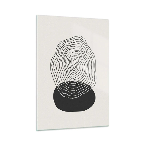 Glasbild - Bild auf glas - Abstraktes Muster mit schwarzen und weißen Ovalen und Linien - 50x70cm - Dauer und Schwingung - Moderne Wanddekoration für Wohnzimmer und Schlafzimmer ARTTOR