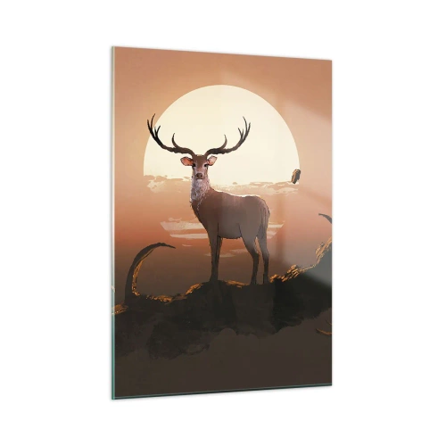 Glasbild - Bild auf glas - Silhouette eines Hirsches vor dem Hintergrund eines großen Mondes, umgeben von Zweigen - 50x70cm - Diese Nacht ist anders als jede andere - Moderne Wanddekoration für Wohnzimmer und Schlafzimmer ARTTOR