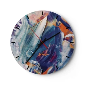 Wanduhr - Glasuhr - Ausdrucksstarke Pinselstriche in gesättigten Farben - 30x30cm - Farbverwirrung - Moderne Wanddekoration für Wohnzimmer, Küche und Schlafzimmer ARTTOR