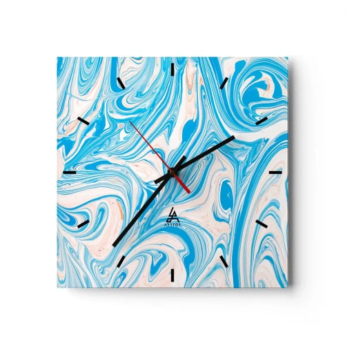 Wanduhr - Glasuhr - Abstrakte Wirbel im blauen und weißen Marmorstil - 30x30cm - Sumpf in Türkis - Moderne Wanddekoration für Wohnzimmer und Schlafzimmer ARTTOR